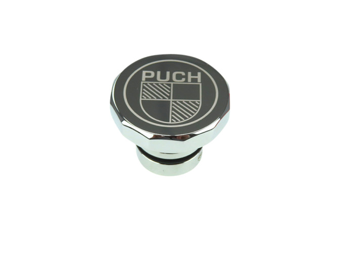 Tankdop 30mm aluminium als origineel met logo Puch Maxi main