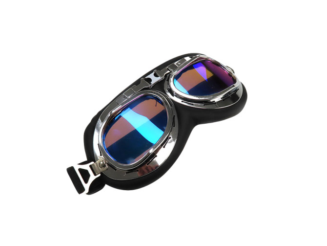 Helm bril custom zwart / chroom met blauw spiegelglas photo