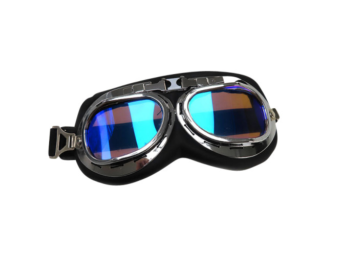 Helm bril custom zwart / chroom met blauw spiegelglas main