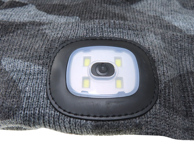 Beanie hat with LED lamp grey camouflage photo