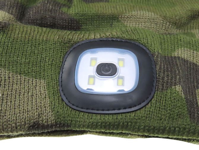Beanie hat with LED lamp green camouflage photo
