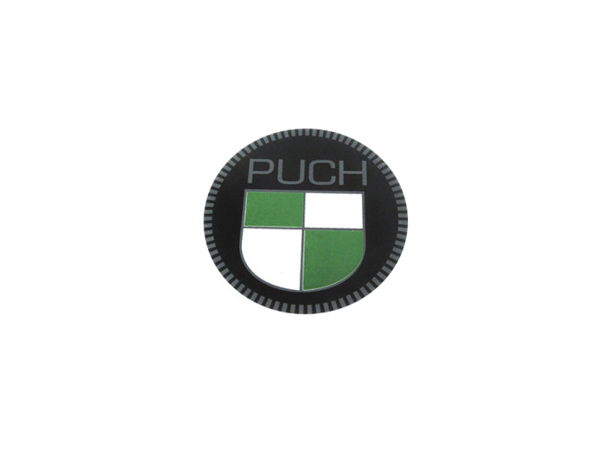 Transfer sticker Puch logo rond 50mm op chroomfolie main