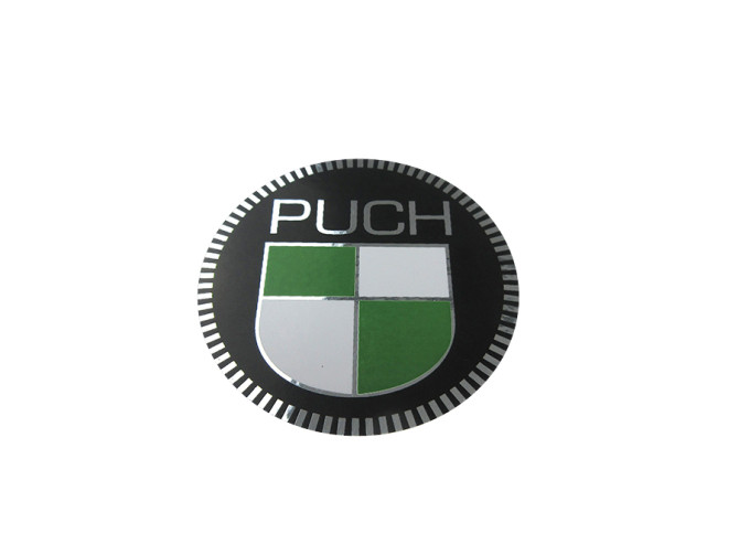 Transfer sticker Puch logo rond 50mm op chroomfolie photo